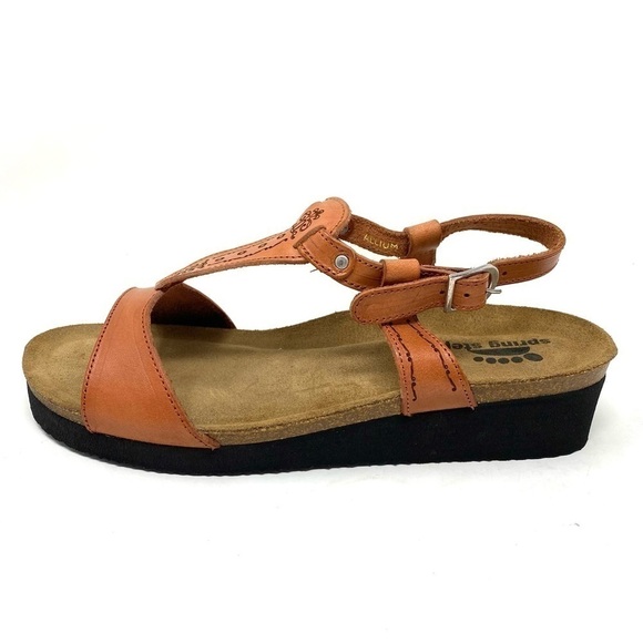 Spring Step Allium Tan Leather wedge sandals - Picture 1 of 9